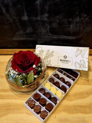 Esfera con 1 Rosa y Bombones